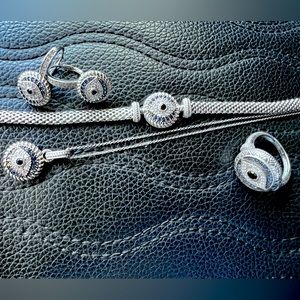 Sterling Silver Blue Glass & Cubic
Zirconia Evil Eye Jewelry Set